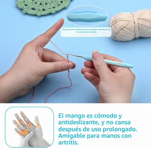 Vista 4 de Gancho de ganchillo de 0,5 mm, mango ergonómico para manos con artritis, agujas de tejer extra largas para principiantes y lana para ganchillo