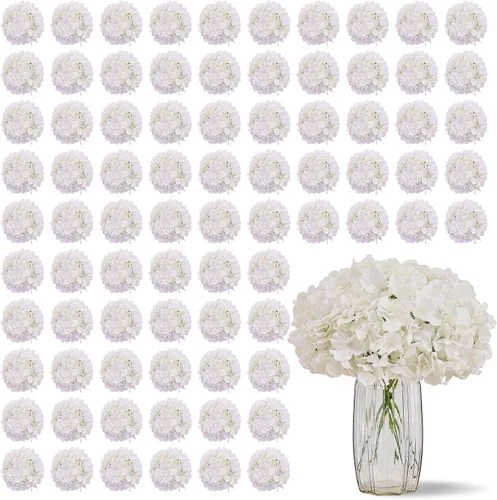 Vista 10 de Flores de hortensias artificiales rosa polvoriento, 10 cabezas de flores de seda de hortensia falsas para centros de mesa de boda, ramos de 10
