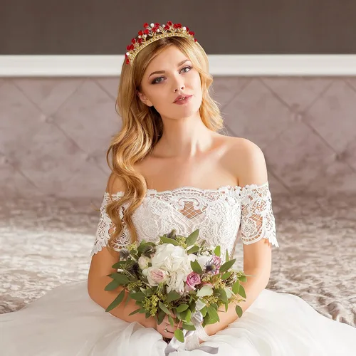 Vista 5 de Lurrose Rose diseñó el tocado de la novia de la boda de la corona del pelo de la boda de la corona del Rhinestone de la corona
