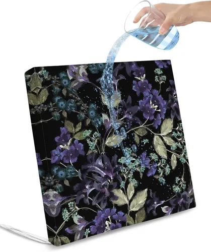 Vista 8 de Paquete de 2 fundas de cojín para sillas de exterior, impermeables, botánicas, fundas de sofá para sofá, flores moradas, hojas verdes, dibujadas a