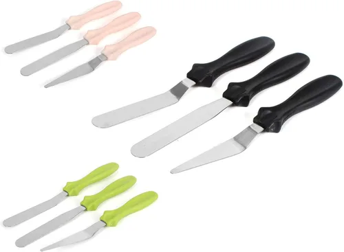 Vista 8 de 3 espátulas de acero inoxidable para hornear, cocinar y mezclar, espátula reutilizable para crema de pastel con mango de plástico, espátula
