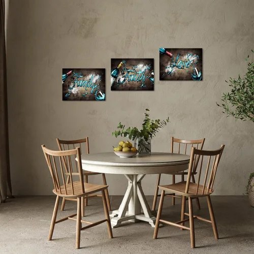 Vista 3 de Conipit 3 piezas de lienzo de copa de vino, arte de pared, fotos de vino, familia, fe, amor, impresiones artísticas vintage, pintura marrón verde