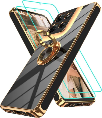Vista 363 de Funda para Motorola Moto G 5G 2024: Funda Moto G Play 5G 2024 con 2 piezas de protectores de pantalla, soporte de anillo de rotación de 360°