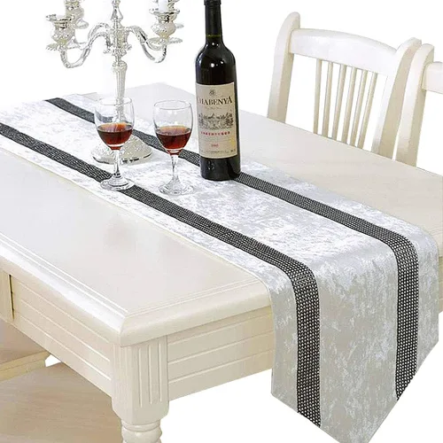Vista 10 de Jiino Camino de mesa de 13x72 pulgadas, negro, con lentejuelas y strass, para decoración de mesa de comedor, 33x180cm