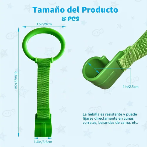 Vista 2 de 8 anillos de dominadas para corralitos de juegos, anillos de seguridad ajustables de plástico para bebés, asistente de caminar para niños pequeños