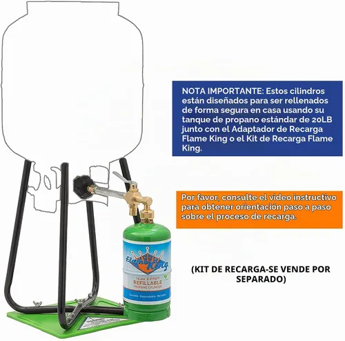 Vista 7 de Flame King – Cilindro de propano recargable de 1 lb (16.4 oz) vacío, opción de recarga reutilizable, segura y legal, cumple con DOT, para acampar