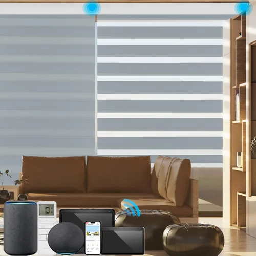 Vista 8 de MYshade Persianas enrollables de cebra opacas (85 %) con cordón para ventanas interiores, persianas de doble capa beige para dormitorio, baño, sala