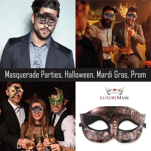 Vista 6 de Máscara de mascarada para hombre, máscara de aspecto antiguo para Halloween, fiesta veneciana, fiesta de máscaras y baile de máscaras