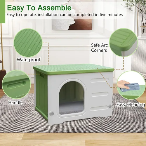 Vista 7 de Casa de plástico para gatos al aire libre e interior, casas impermeables para gatos con puerta de escape, casa resistente para gatos al aire libre