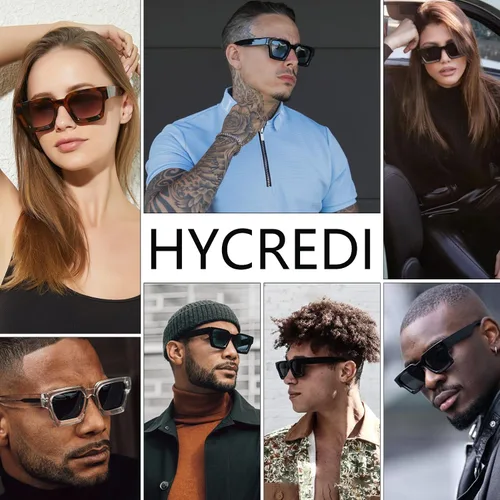Vista 3 de Hycredi Gafas de sol rectangulares gruesas para mujeres y hombres, estilo retro, cuadrados, gruesos, de los años 90, protección UV400