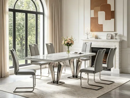Vista 56 de 5 Piece Black Marble Dining Table Set for 4, Modern Faux Marble Kitchen Dining Room Tables with 4 Leather Chairs Set, 68.11" Luxury Rectangular