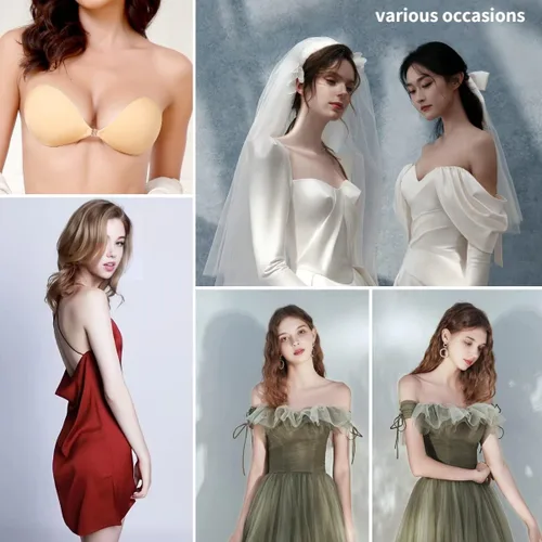 Vista 6 de MITALOO - Brasier adhesivo invisible, sin tirantes, push up, reutilizable, de silicona, cubre pezones, sin espalda