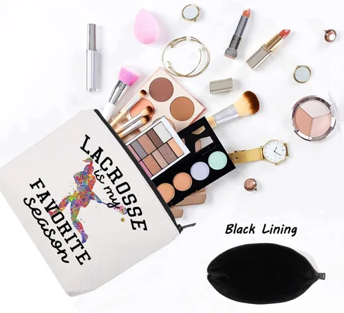 Vista 3 de LEVLO Lacrosse Girl Cosmético Maquillaje Bolsa Regalo Para Lacrosse Jugador Lacrosse Es Mi Temporada Favorita Maquillaje Cremallera Bolsa Bolsa Para