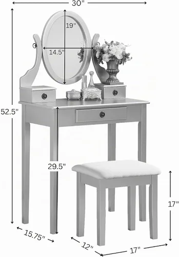 Vista 5 de Roundhill Furniture - Juego de tocador de madera Moniys Mesa de maquillaje y taburete Azul