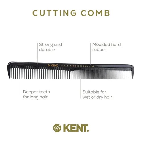 Vista 4 de Kent SPC80 Peine de corte estilo salón con dientes anchos y finos, peine profesional de corte de pelo de peluquero para peinar y burlas para todo