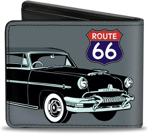 Vista 2 de Buckle-Down Billetera plegable PU para hombre Route 66 Classics Gris, Multicolor, 4.0" x 3.5", Varios colores, Buckle-down Cartera Pu Bifold - Route