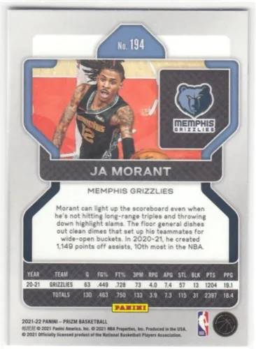Vista 2 de Ja Morant 2021-22 Panini Prizm #194 NM++ Grizzlies Baloncesto NBA