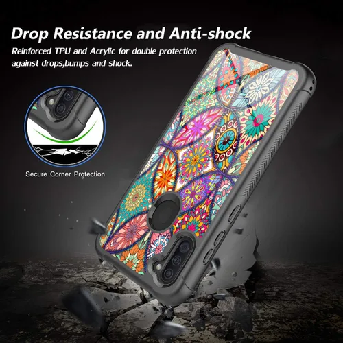 Vista 5 de Rosebono - Funda compatible con Samsung Galaxy A21, delgada híbrida de doble capa a prueba de golpes, cubierta dura a prueba de golpes, linda funda