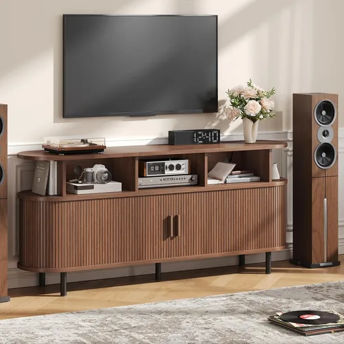 Vista 9 de Soporte redondo grande para tocadiscos de 55 pulgadas con estación de carga, gabinete de almacenamiento de discos de vinilo, soporte moderno de Negro