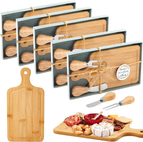 Vista 26 de Ziliny Tabla cuadrada de madera de queso con cuchillo y tenedor, con caja y etiqueta de agradecimiento, para San Valentín, despedida de soltera