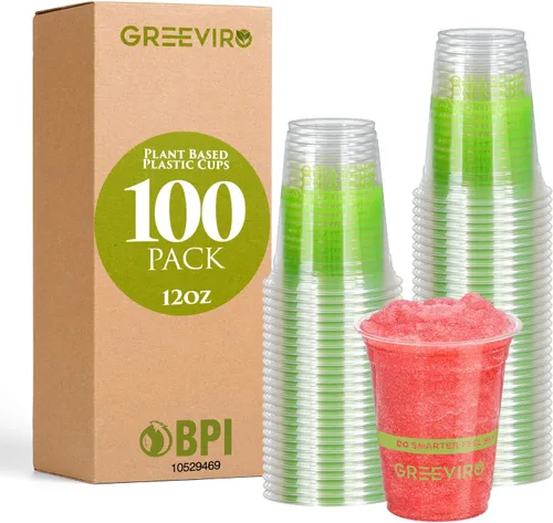 Vista 9 de Vasos de Plástico Transparente Compostables Ecológicos a Base de Plantas de 12 oz, Gruesos, Reutilizables, Desechables para Café Helado