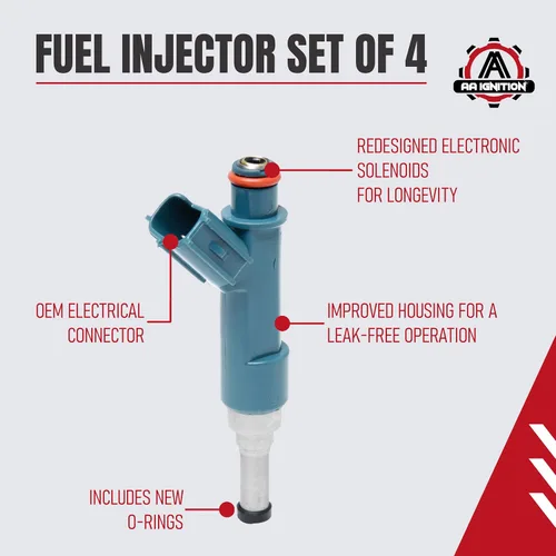 Vista 3 de AA Ignition - Juego de 4 inyectores de combustible de repuesto - Compatible con vehículos Lexus y Toyota 1.8L - CT200H 2011-2017, Prius, Prius