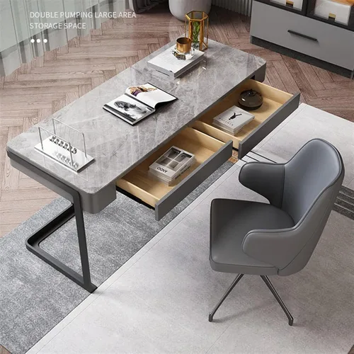 Vista 2 de TOMYEUS Study Computer Desk Light Luxury Minimalist Bright Slate Desk Workstation Modern Simple Desk PC Laptop Desk Study Writing Desk with Black
