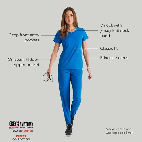 Vista 4 de BARCO Grey's Anatomy Spandex Stretch Direct - Camiseta médica con cuello en V para mujer