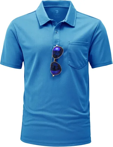 Vista 11 de BGOWATU Polo de golf para hombre, manga corta, cuello para tenis al aire libre Verde militar