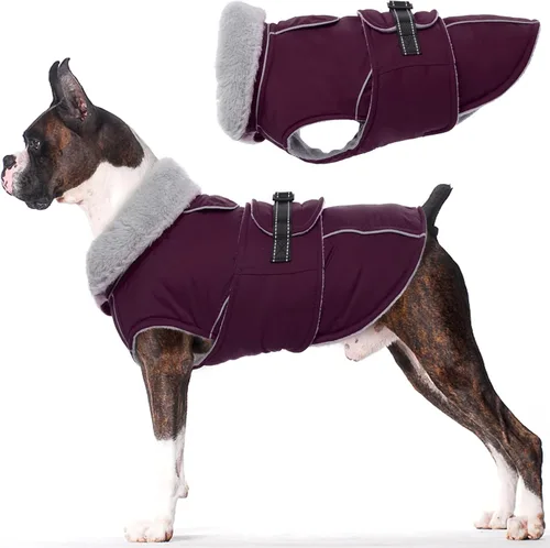 Vista 19 de Lelepet Abrigo cálido para perros – Chaleco reflectante impermeable de vellón con hebilla ajustable de gancho y bucle, chaqueta de invierno Rojo