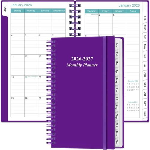 Vista 23 de Agenda mensual 2026-2027 – enero 2026 – junio 2027, dos páginas por mes, calendario mensual de 18 meses con pestañas, encuadernación fuerte de doble