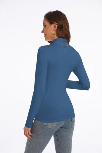 Vista 5 de Zephyrine Camisa ligera de manga larga para mujer, cuello alto, ligera, ajustada, capa base