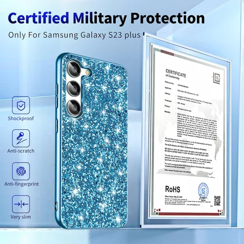 Vista 5 de S23+ Plus - Funda con purpurina para Samsung Galaxy S23+ 5G, funda protectora delgada y ultradelgada con parte trasera mate, a prueba de golpes