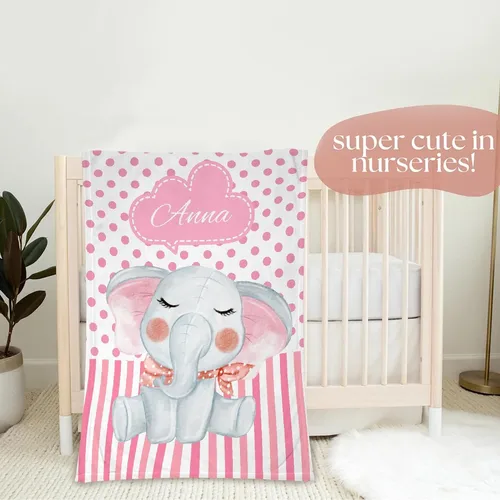 Vista 2 de Manta de bebé personalizada con nombre, manta personalizada con nombre de elefante, regalos para recién nacidos, mantas súper suaves para cama