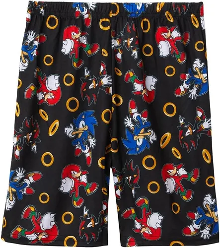 Vista 5 de Sonic The Hedgehog Conjunto de pijama de 2 piezas con pantalones cortos y camisa de dormir para niños Negro/Rojo