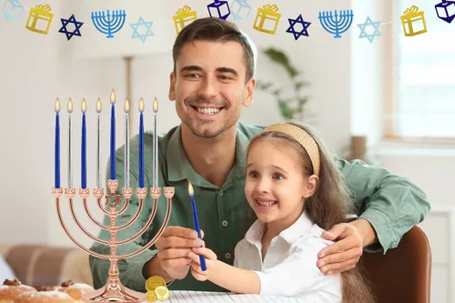 Vista 4 de The Dreidel Company - Velas metálicas azules y plateadas sin goteo de Janucá, 45 velas prémium cónicas decoradas a mano para Janucá, 1 hora