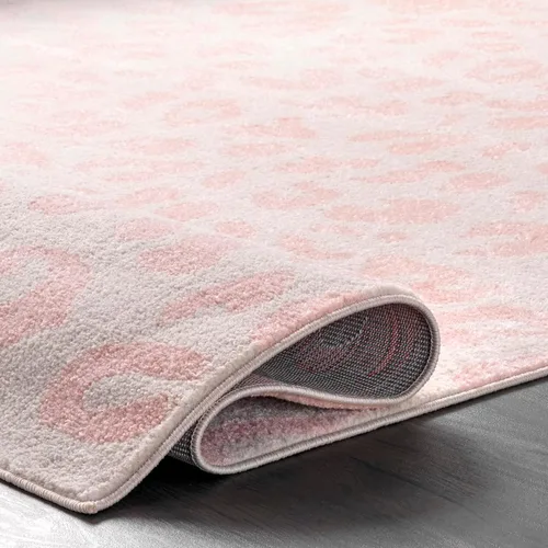 Vista 5 de Nuloom Annette Baby Pink/Ivory, 2 pies 8 pulgadas x 8 pies, estampado de leopardo, suave y acogedor, alto tráfico, resistente a las manchas, fácil
