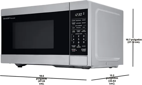 Vista 7 de Horno microondas de sobremesa SHARP con bandeja giratoria de carrusel extraíble de 10.6", 900 vatios, 0.9 pies cúbicos, acero inoxidable