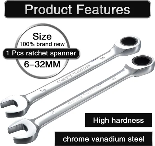 Vista 4 de Juego de 21 llaves de trinquete WrencH de 0.236-1.260 in, acero al cromo vanadio con rollo de herramientas, kit estándar de combinación SAE