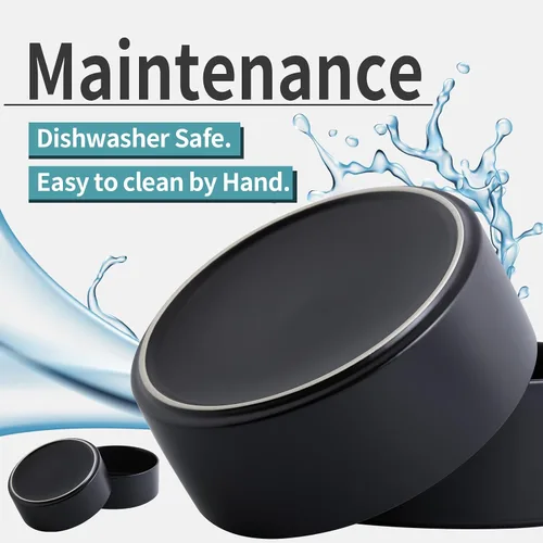 Vista 2 de Cuenco elevado de cerámica negro para perros con soporte de madera para razas pequeñas y medianas, plato de agua pesado, 6 pulgadas antideslizante