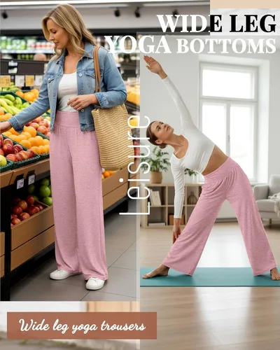 Vista 4 de Neer - Conjunto de 3 pantalones de yoga de pierna ancha para mujer - Pantalones deportivos cómodos, holgados, de cintura alta y casuales