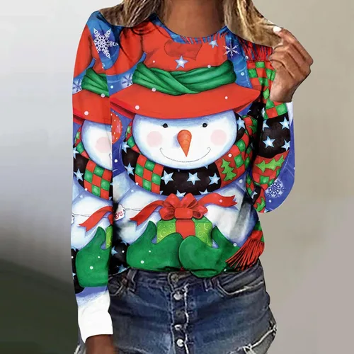 Vista 2 de SIUMOPA Womens Christmas Sweatshirt Graphic Print Pullover Casual Long Sleeve Cute Blouse Shirts Comfy Crew Neck Autumn Tops