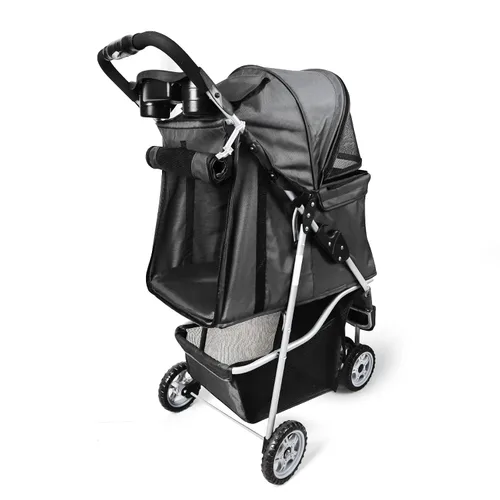 Vista 4 de Cochecitos para mascotas para perros y gatos pequeños, medianos y pequeños, cochecito de perro de 3 ruedas, plegable, flexible, fácil de llevar