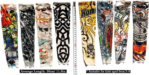 Vista 5 de Mangas de brazo de tatuaje falso a granel, 8 piezas de protección solar temporal para niños pequeños y grandes