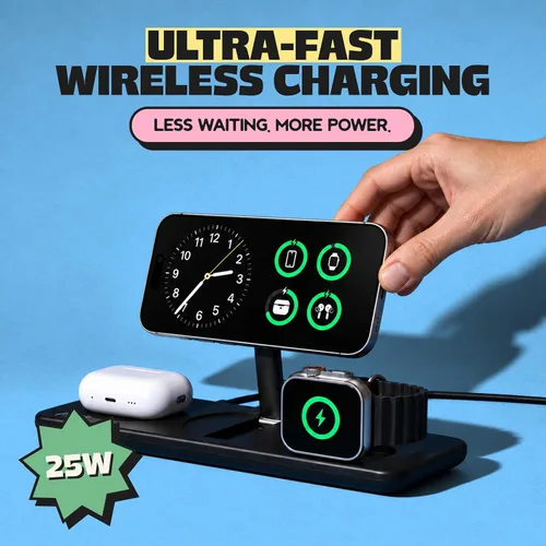 Vista 2 de Nimble Estación de carga inalámbrica Podium 3 en 1, carga de 25 W Negro