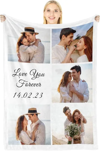 Vista 14 de Manta personalizada con imagen, regalos personalizados para novio, novia, regalos conmemorativos de aniversario para él, su pareja, regalos