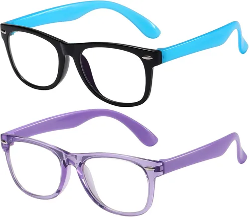 Vista 2 de DYLB Lentes de bloqueo de luz azul para niños y niñas, paquete de 2, anteojos de computadora para niños de 3 a 9 años, antiluz azul y dolor de Negro