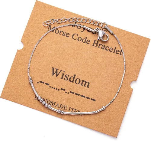 Vista 262 de JoycuFF Pulseras inspiradoras de código morse para mujeres, cuentas de plata, joyería con mantra de motivación, regalos para ella