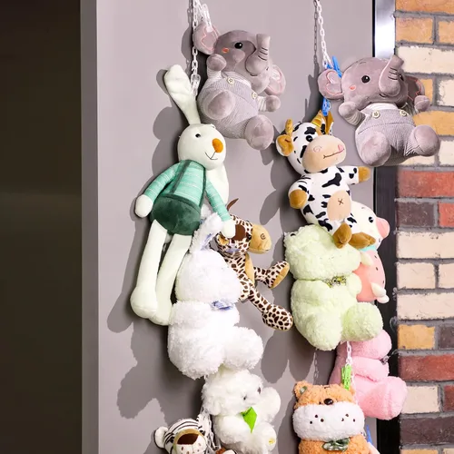 Vista 6 de Blulu Cadena de almacenamiento de animales de peluche de 80 pulgadas para almacenamiento de animales de peluche con 20 clips, organizador colgante