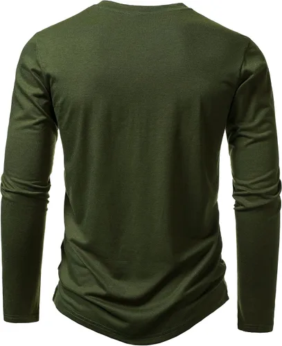 Vista 3 de LucMatton - Camiseta Henley para hombre, ligera, casual, elástica, ajuste entallado, manga larga, con bolsillo Verde militar